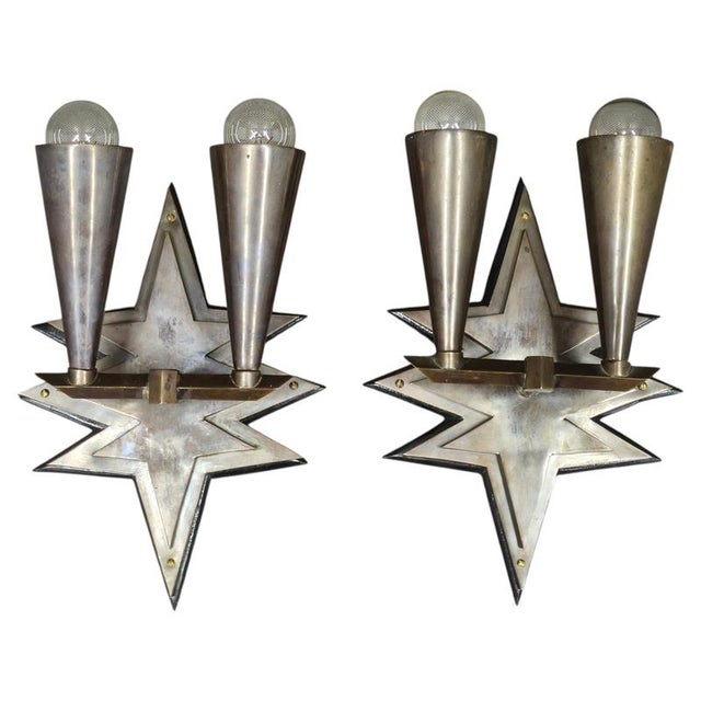 Czech Cubist Brass Wall Lights, Czechoslovakia, 1920s, Set of 2 For Sale - Image 13 of 13