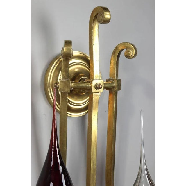 Art Deco Gilded Brass Sconce with Contemporary Glass Globes, 20th Century For Sale - Image 6 of 10