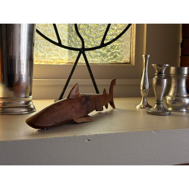 Vintage Hand-Carved Wood Shark Folk Art Sculpture For Sale - Image 10 of 16