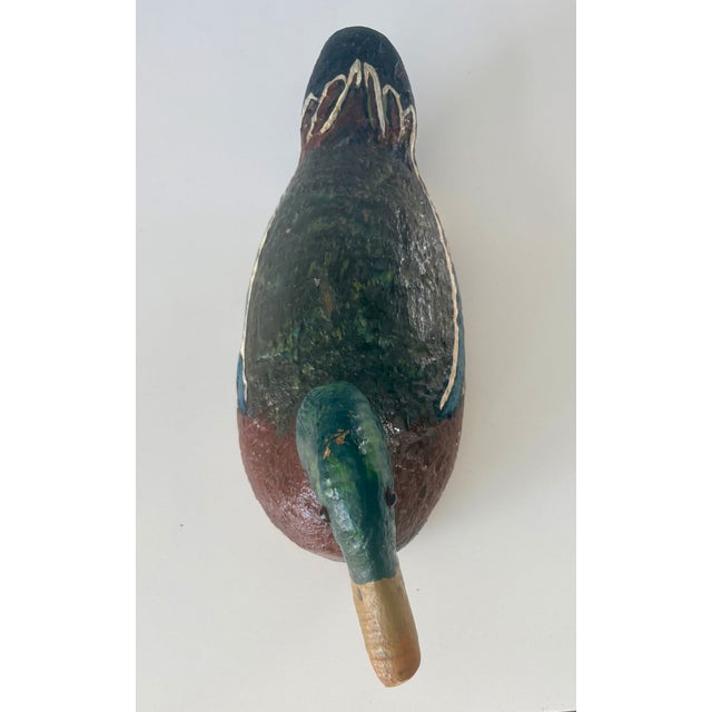 Wood Folk Art Rustic Hand Painted Mallard Duck Decoy For Sale - Image 7 of 11