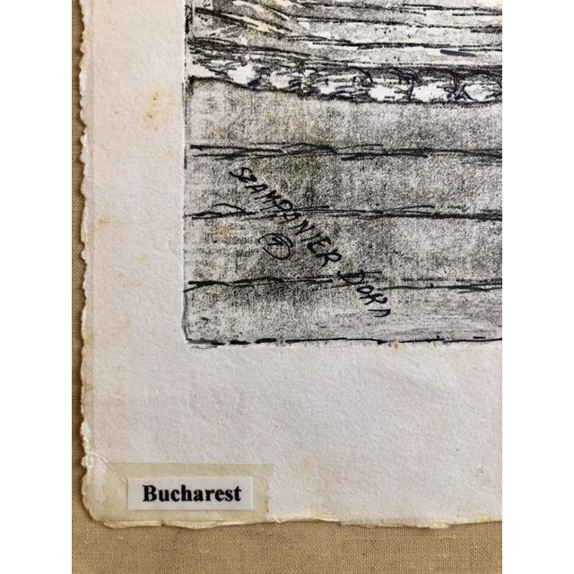 Folk Art Dora Szampanier, Bucharest Romania Jewish Memorial Etching Destroyed Synagogue Folk Art Judaica For Sale - Image 3 of 7