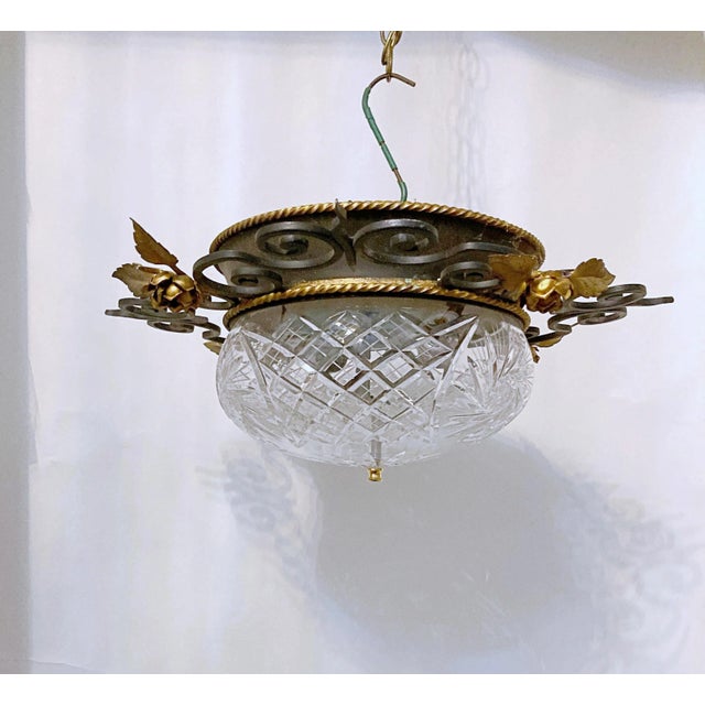 Italian Iron Fram Flush Mount Glass Light Fixture For Sale - Image 11 of 11
