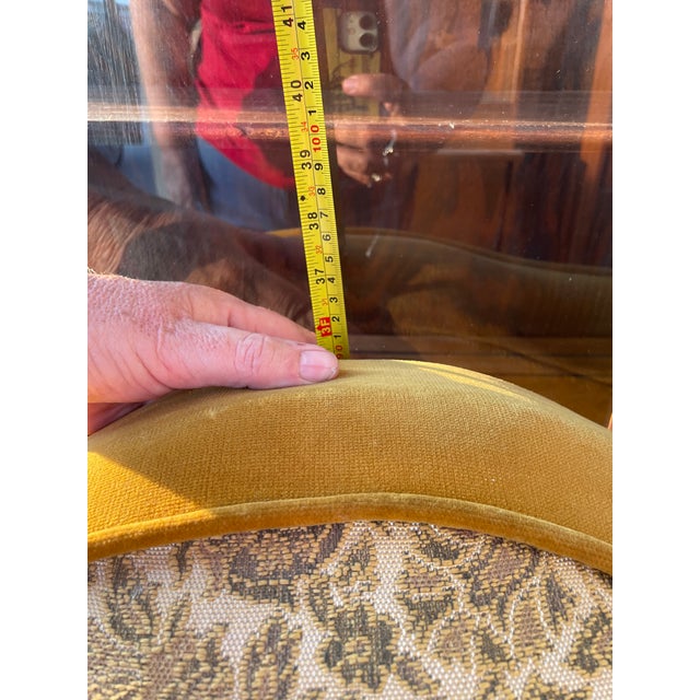 Brown Mid-Century Solid Wood and Fabric Wing Back Leisure Lounge Chair with Scroll Arms For Sale - Image 8 of 11