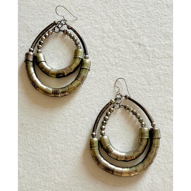 Contemporary Vintage Boho Chic Mixed Metal Double Hoop Statement Earrings For Sale - Image 3 of 8