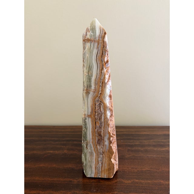 Brown Neoclassical Solid Marble Green and Brown Obelisk For Sale - Image 8 of 8