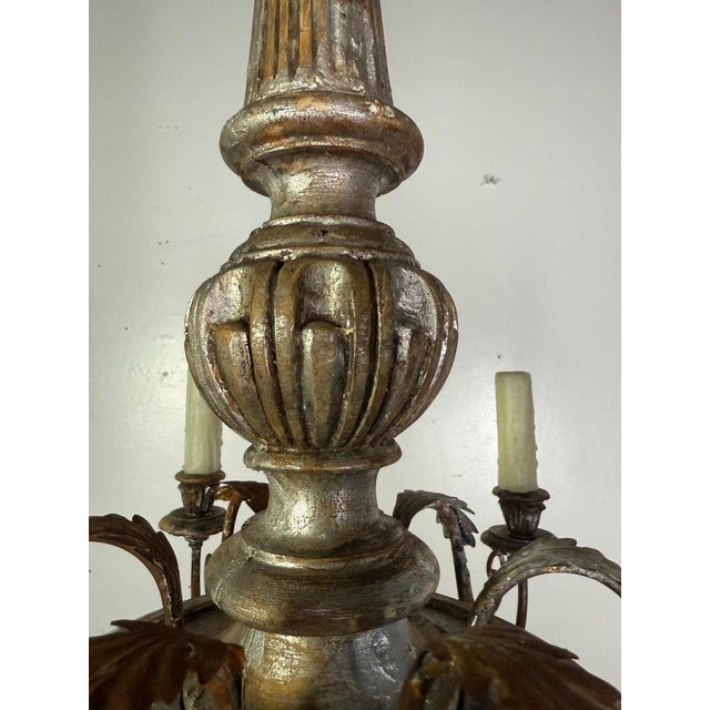 Wood Early 20th Century Italian Silvered Wood and Iron Six-Light Chandelier For Sale - Image 7 of 13