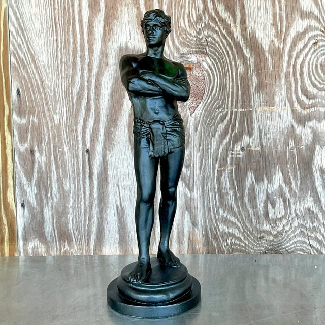 Sculpture Materials Vintage Boho Plaster Statue of Man For Sale - Image 7 of 11