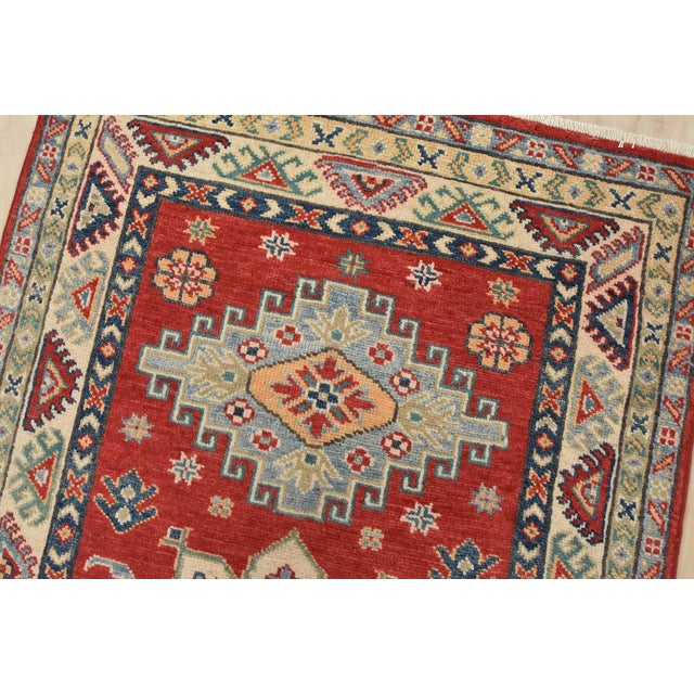 Kazak Runner 2’8” X 6’4” Red Wool Tribal Hand-Knotted Oriental Rug For Sale In Philadelphia - Image 6 of 12