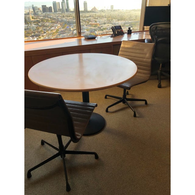 Eames Aluminum Group Leather Swivel Side Chair For Sale - Image 9 of 10