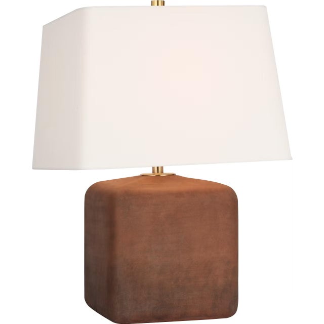 Transitional Amber Lewis by Visual Comfort Signature Ruby 23" Table Lamp in Natural Terracotta with Linen Shade For Sale - Image 3 of 3