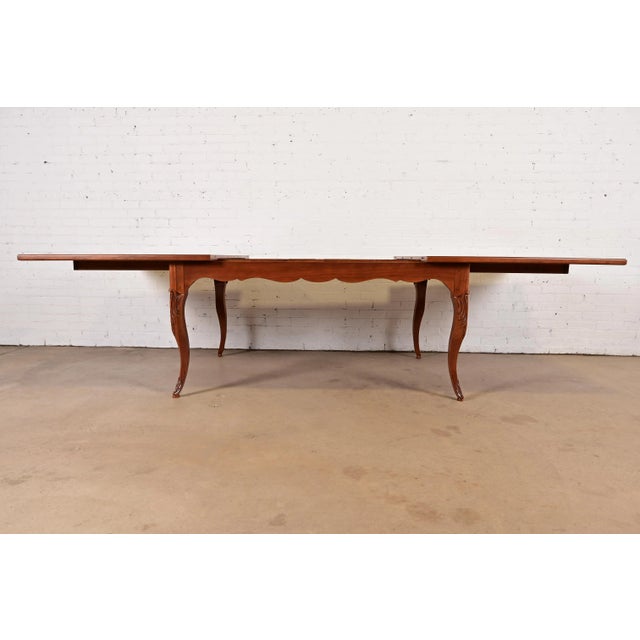 Baker Furniture Italian Provincial Inlaid Cherry Wood Harvest Farm Table, Newly Refinished For Sale In South Bend - Image 6 of 15