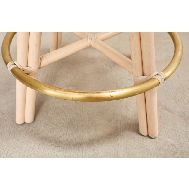 Set of Four McGuire Rattan Leather Swivel Bar Stools For Sale - Image 16 of 18