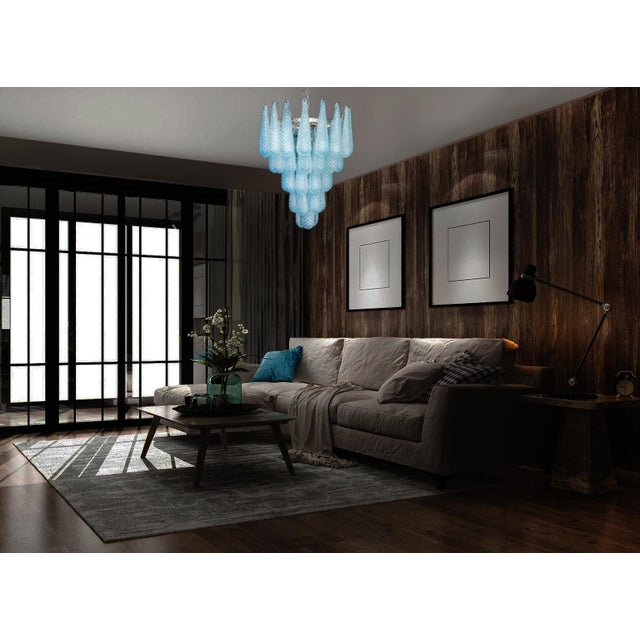 Huge italian vintage murano chandelier made by 52 glass petals (blue crystal, smooth outside, with crystal powder and then...