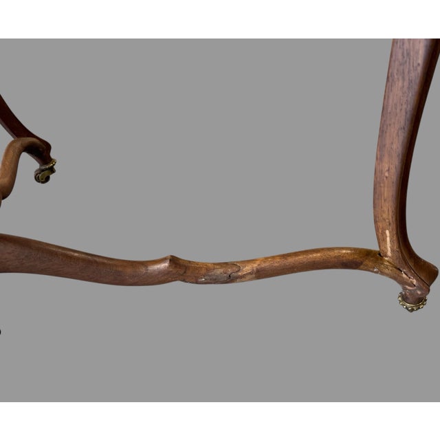 Wood Antique French Louis XV Style Marble Top Carved Walnut Center Side Ta For Sale - Image 7 of 7