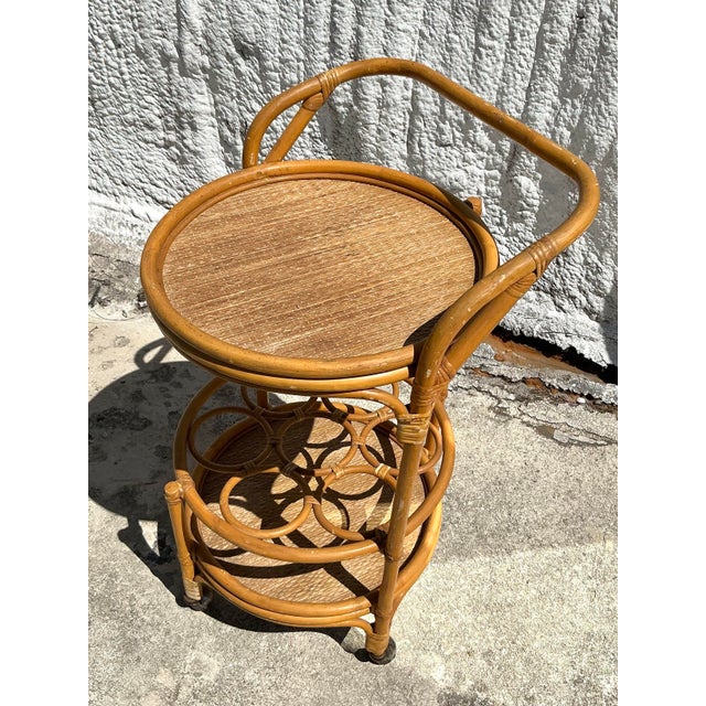 Vintage Coastal Woven Rattan Bar Cart For Sale - Image 9 of 10