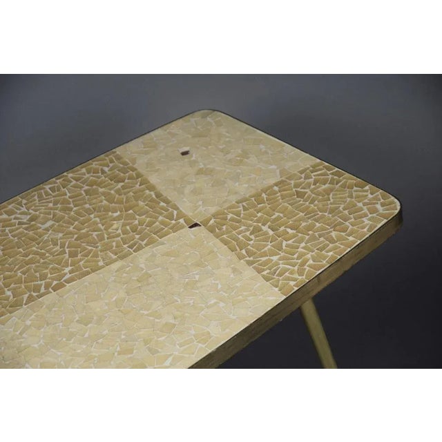 Mid-Century Masterpiece: 1960s Brass and Mosaic Glass Coffee Table by Berthold Müller Add a touch of timeless...
