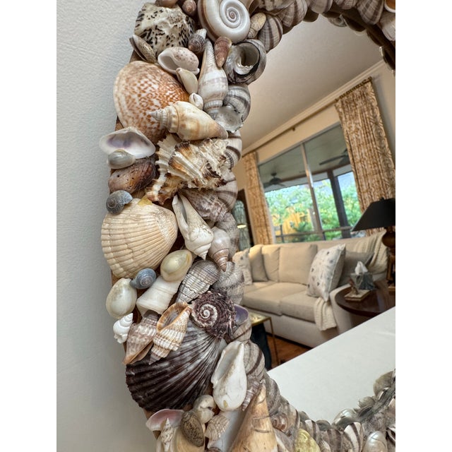 Mid Century Palm Beach Regency Oval Shell Encrusted Wall Mirror in the Style of Tony Duquette For Sale - Image 10 of 12