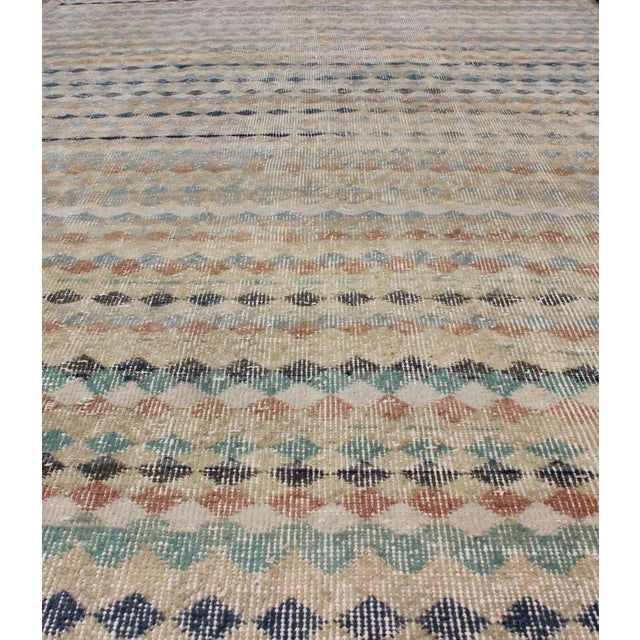 Vintage Turkish Mid-Century Modern Rug With Diamond Stripe Design For Sale - Image 10 of 13