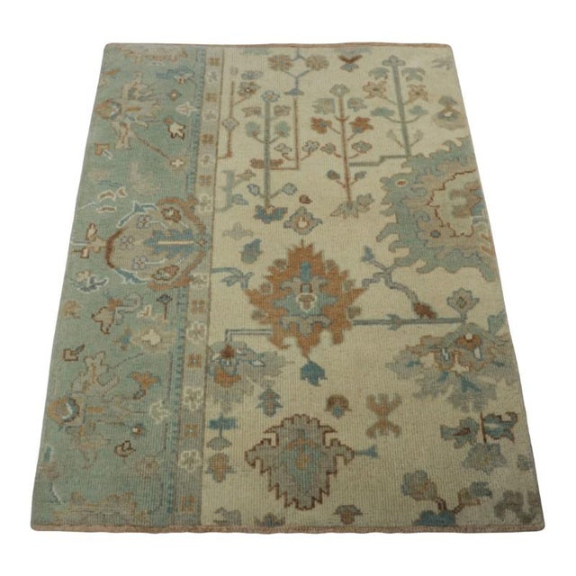 2010s Rug & Kilim’s Persian Style Oushak Rug in Blue and Cream With Floral Patterns For Sale - Image 5 of 8