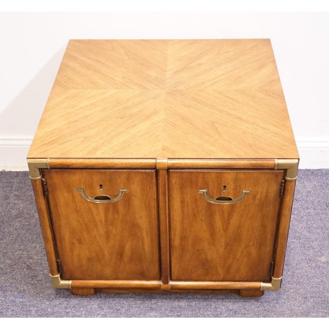 Campaign Drexel Heritage Accolade Collection Italian Campaign Style 26" Square Accent Storage End Table 984-372 For Sale - Image 3 of 11