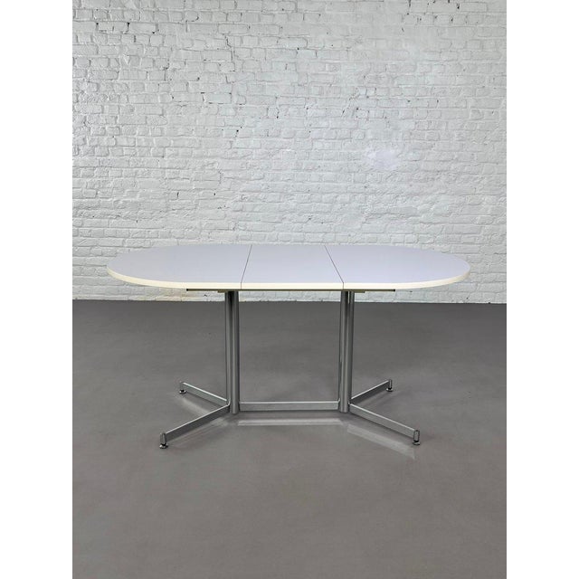 Vintage Oval and Extendable Dining Table in Chrome Metal with White Formica Top, 1950s For Sale - Image 14 of 16