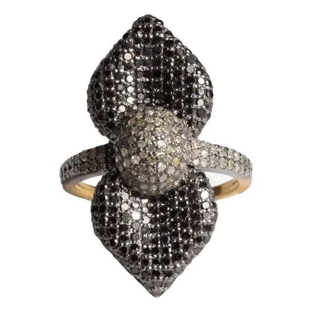Black and White Diamond Flower Petal Motif Ring For Sale