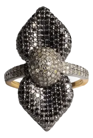 Black and White Diamond Flower Petal Motif Ring