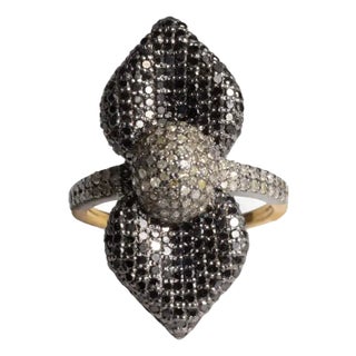 Black and White Diamond Ring, Size 7 For Sale