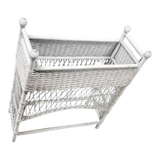 1970s Restored White Rattan Wicker Plant Stand For Sale