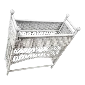 1970s Restored White Rattan Wicker Plant Stand