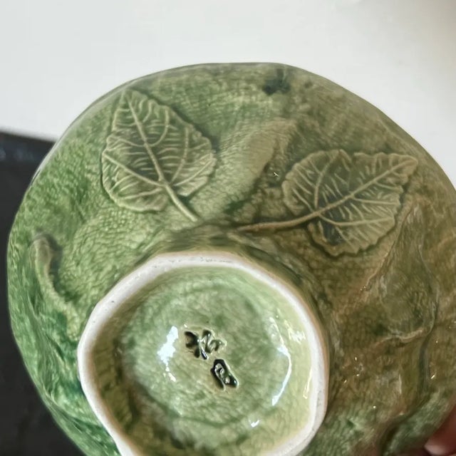 Mid-Century Hand Thrown Pottery Trinket Bowls and Dishes in Shades of Green Wtih Leaf Designs, Signed, a Set of Five (5) For Sale - Image 11 of 13