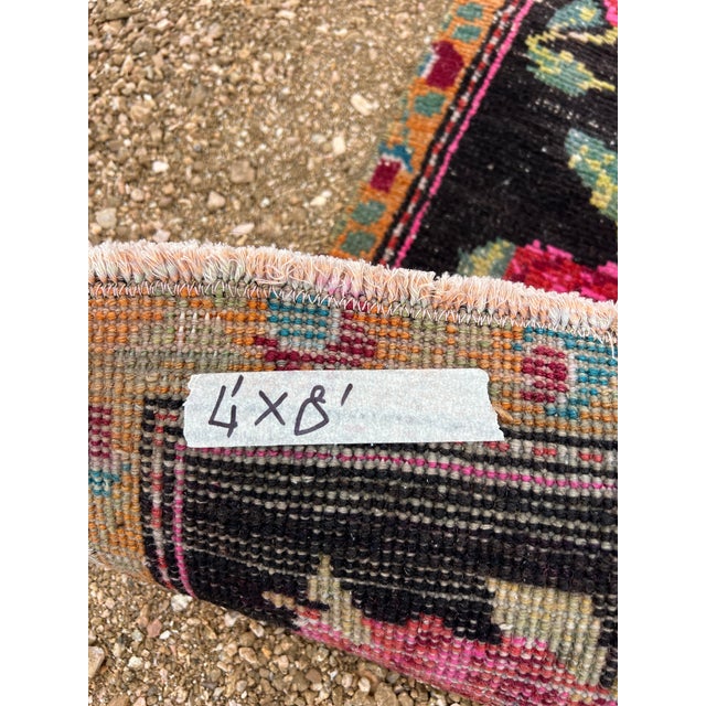 Vibrant 1940s Karabagh Rug, Bold Rose Motifs on Deep Black Field For Sale In Houston - Image 6 of 7