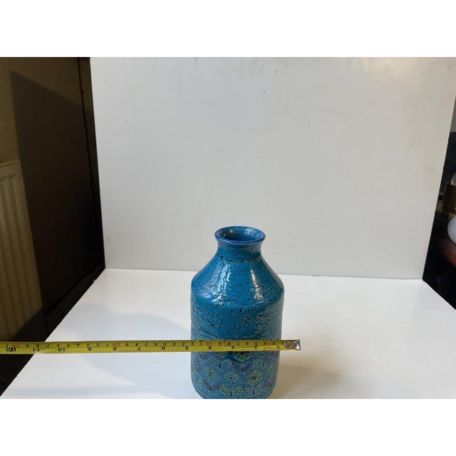 Ceramic Rimini-Blue Stoneware Vase with Sunflowers by Aldo Londi for Bitossi, 1960s For Sale - Image 7 of 9