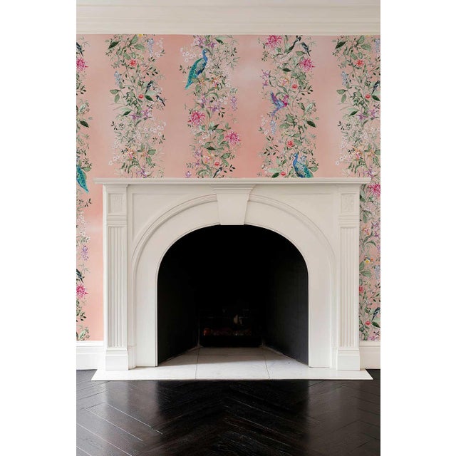 Not Yet Made - Made To Order Mahjong Floral Stripe Grasscloth Wallpaper by House Party | Coral Crack | 6 Yards For Sale - Image 5 of 7