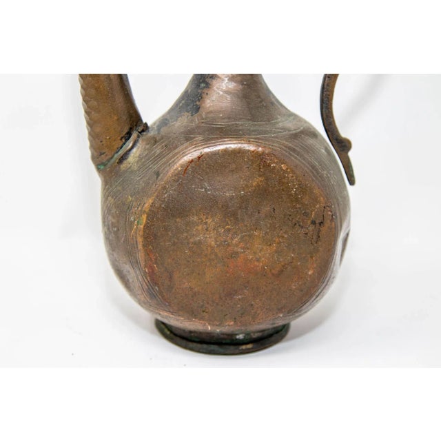 Antique Islamic Qajar Persian Copper Ewer 19th Century For Sale - Image 4 of 12