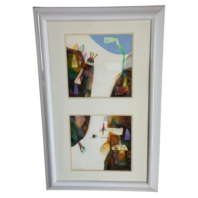Late 20th Century Original Mixed Media Diptych Painting by Bolivian-Brazilian Artist Mario Cespedes For Sale - Image 4 of 12