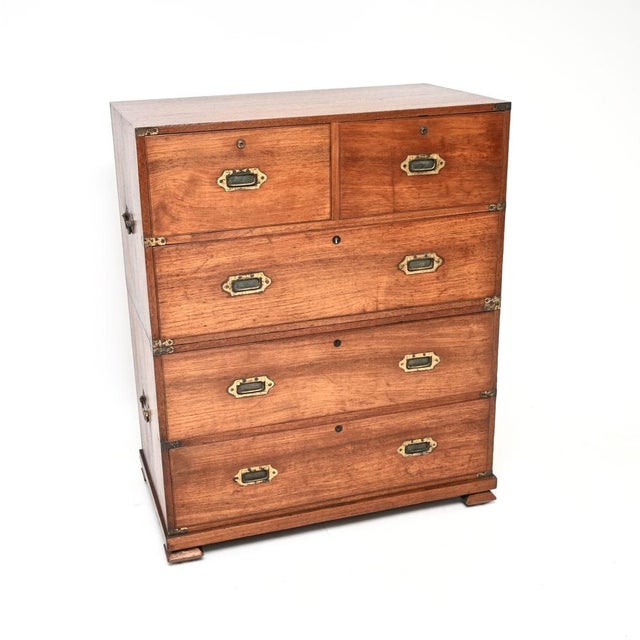 An outstanding antique teak military campaign chest of drawers. This dates from around the 1840-1860 period. It is of...