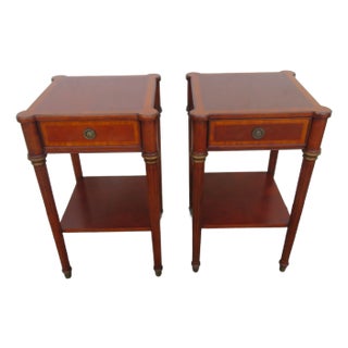 Ethan Allen Tall Inlay Nightstands End Side Bedside Tables a Pair 5877 For Sale