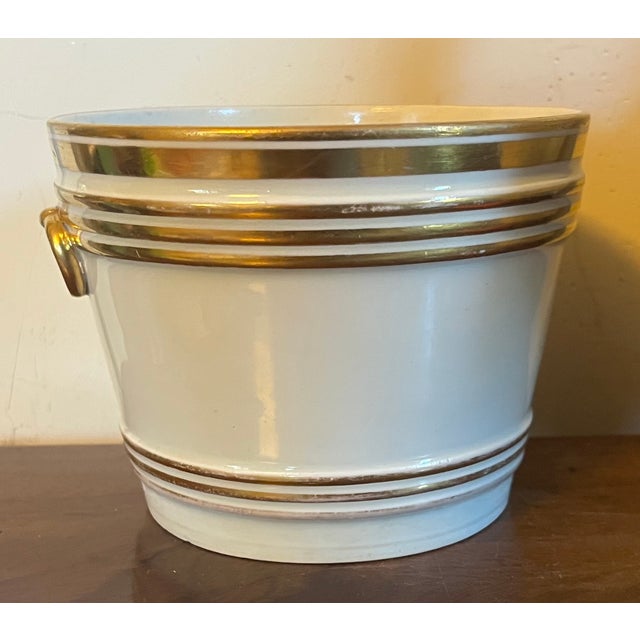 Antique 19th Century Vienna Porcelain Gold & White Cachepot Flower Pot Planter Jardiniere For Sale - Image 11 of 14