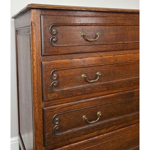 Vintage French Louis Carved Oak Chest of 4 Drawers For Sale - Image 9 of 18