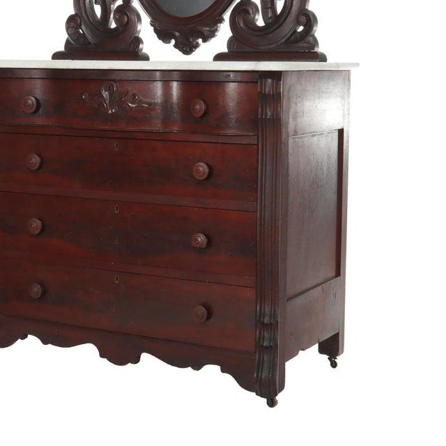 Antique Belter School Rococo Revival Carved Flame Mahogany Mirrored Dresser For Sale - Image 6 of 18