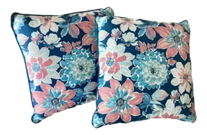 Circa 2010 Watercolor Floral Design Throw Pillows - A Pair