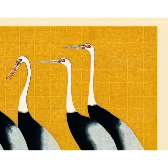 Japanese Japanese Cranes on Gold Ground, Vintage Art Print Reproduction, 20″ × 16″ For Sale - Image 3 of 6