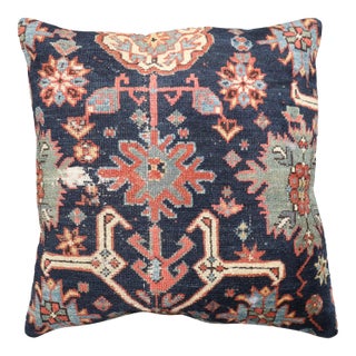 Antique Malayer Navy Large Square Rug Pillow For Sale