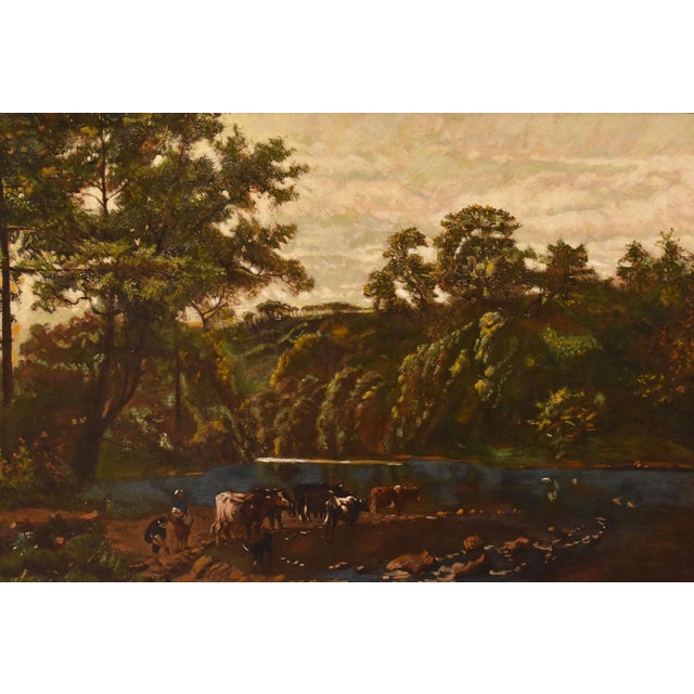 Van Campenhout, Landscape with Cows and Shepherds, Oil on Canvas For Sale - Image 3 of 11