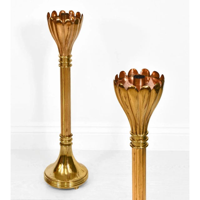 Metal Brass Floor Standing Candleholders, 1940s, Set of 2 For Sale - Image 7 of 9