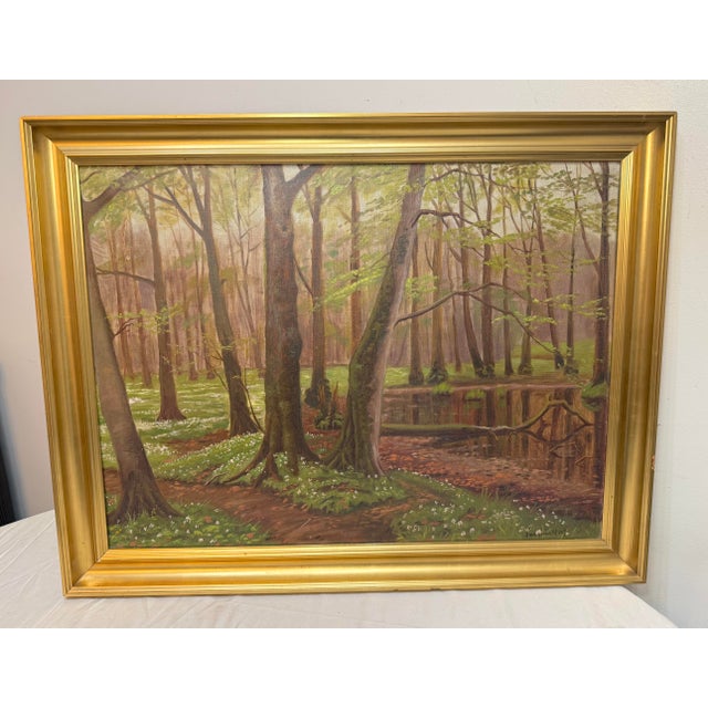 Large Antique 1919 Original Finn Wennerwald Landscape Marsh Woods Trail Painting For Sale - Image 4 of 12