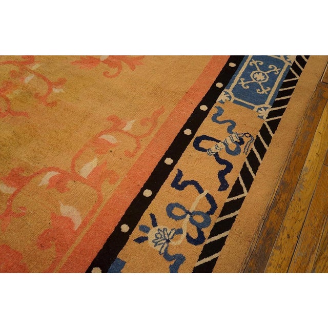 19th Century Outstanding Orange-Amber Open Field With Asymmetric Details in a Floral Pattern Antique Chinese Peking Rug For Sale - Image 5 of 8