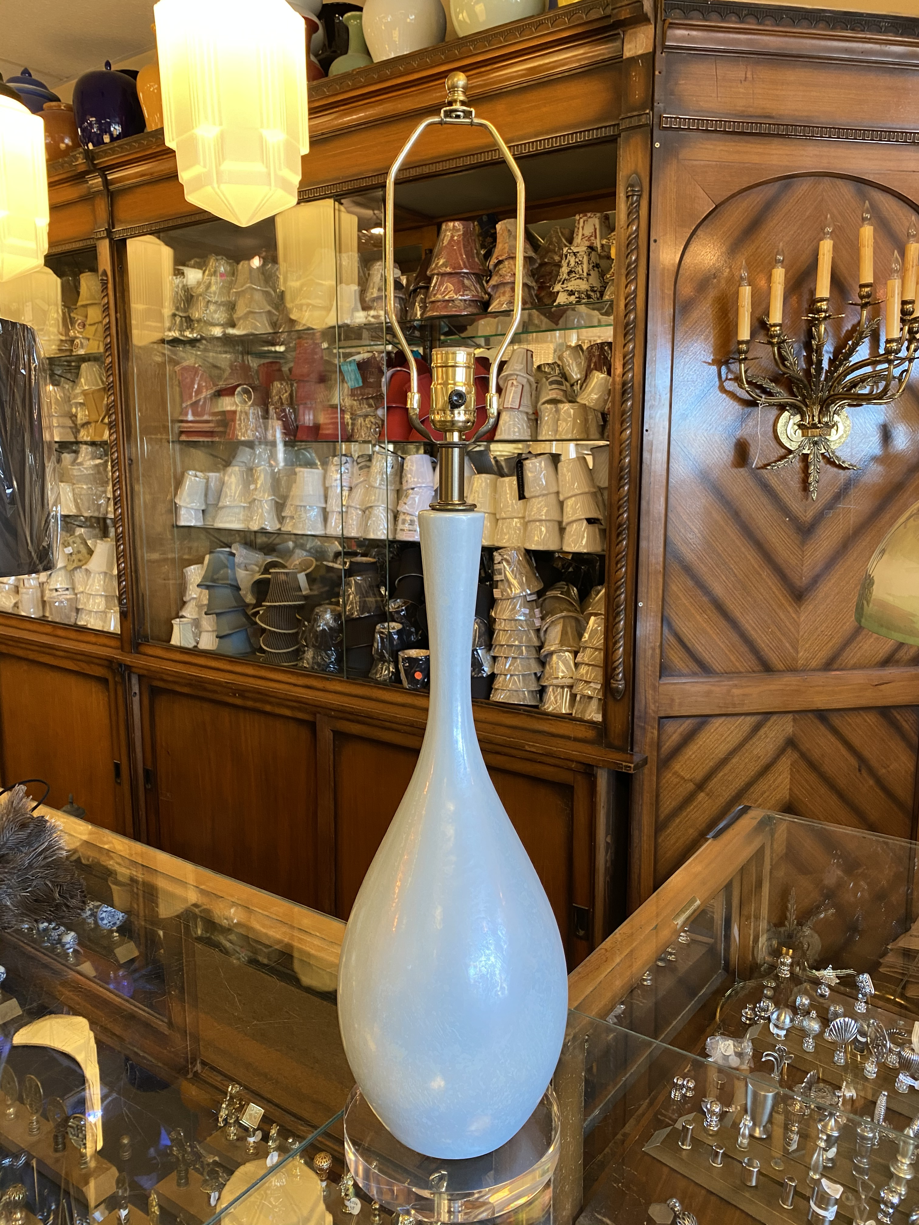 light blue ceramic table lamp