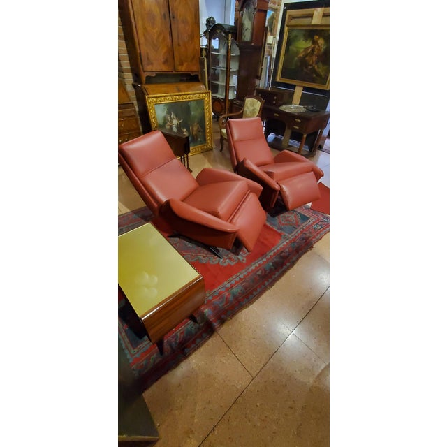 Lounge Chairs with Adjustable Backrest in Real Leather, 1960s, Set of 2 For Sale - Image 11 of 14